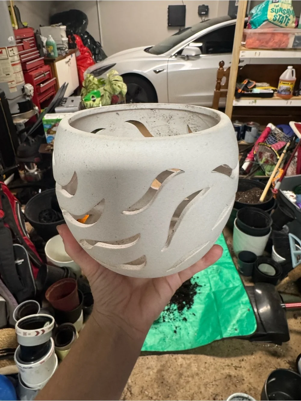 White Ceramic Orchid Pot with Air-Circulation Cutouts